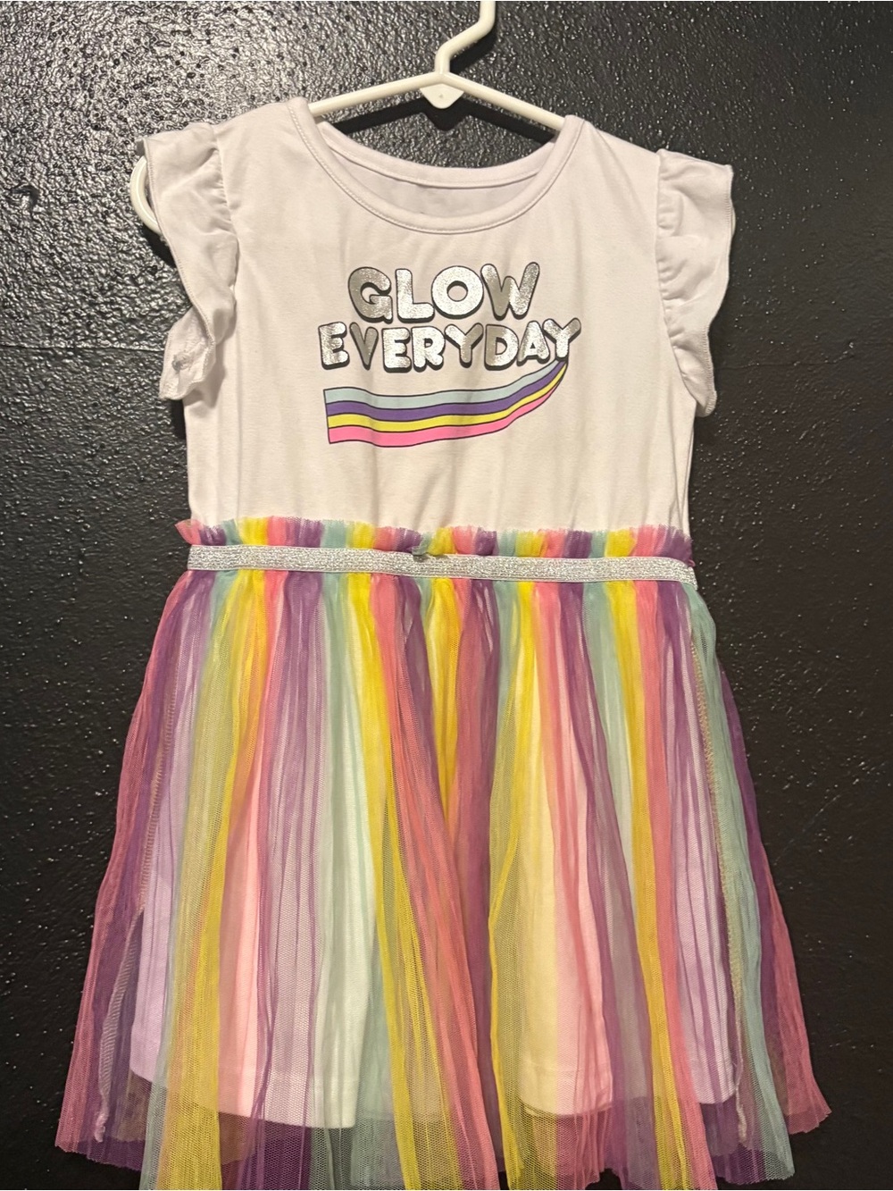 One Step Up Girls Glow Everyday Rainbow Tulle Kids Dress - White 24M